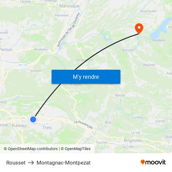 Rousset to Montagnac-Montpezat map