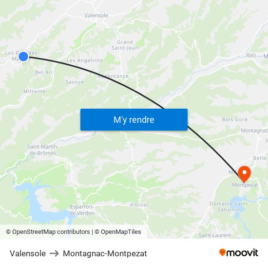 Valensole to Montagnac-Montpezat map