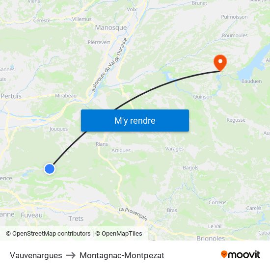 Vauvenargues to Montagnac-Montpezat map