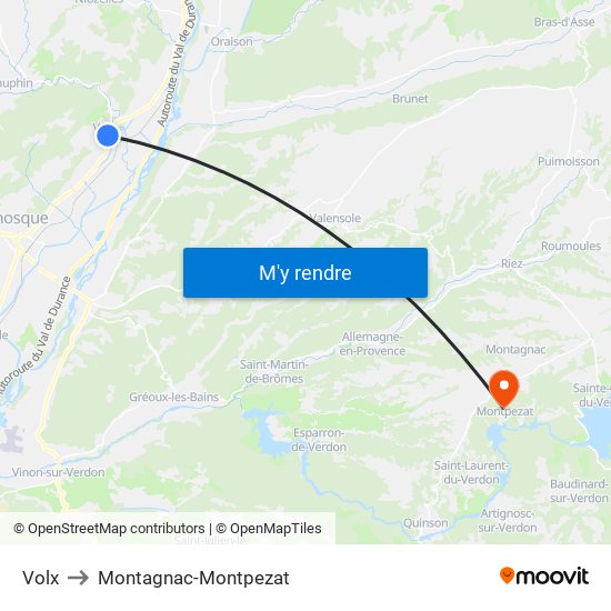 Volx to Montagnac-Montpezat map