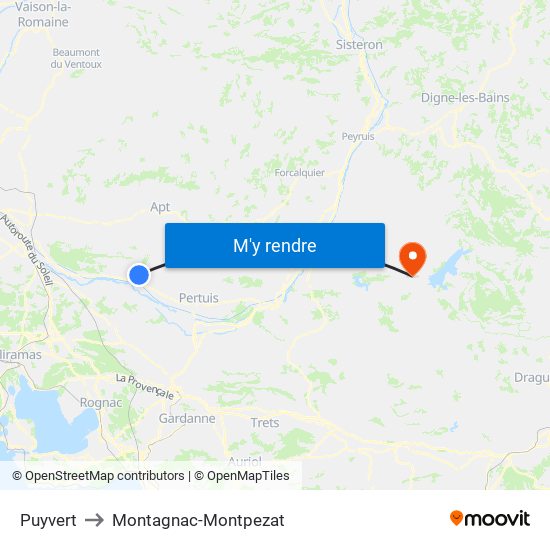 Puyvert to Montagnac-Montpezat map