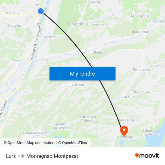 Lurs to Montagnac-Montpezat map