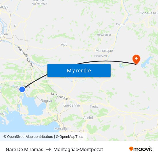 Gare De Miramas to Montagnac-Montpezat map