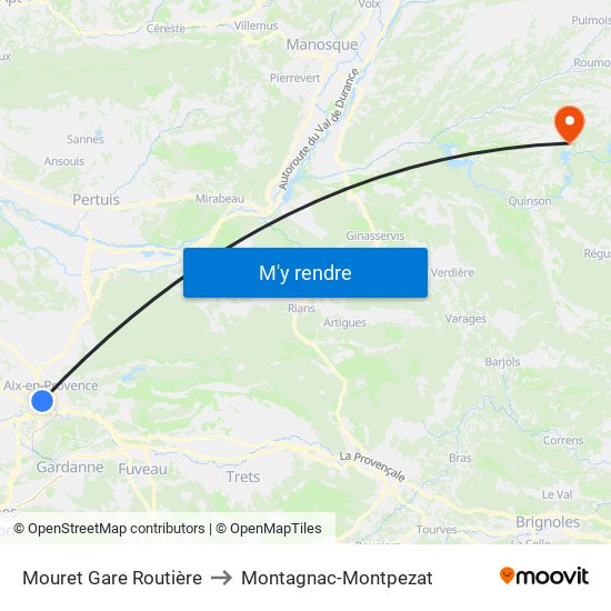 Mouret Gare Routière to Montagnac-Montpezat map