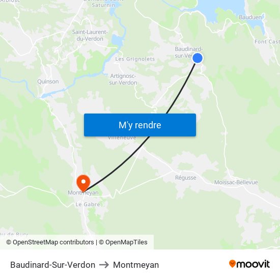 Baudinard-Sur-Verdon to Montmeyan map