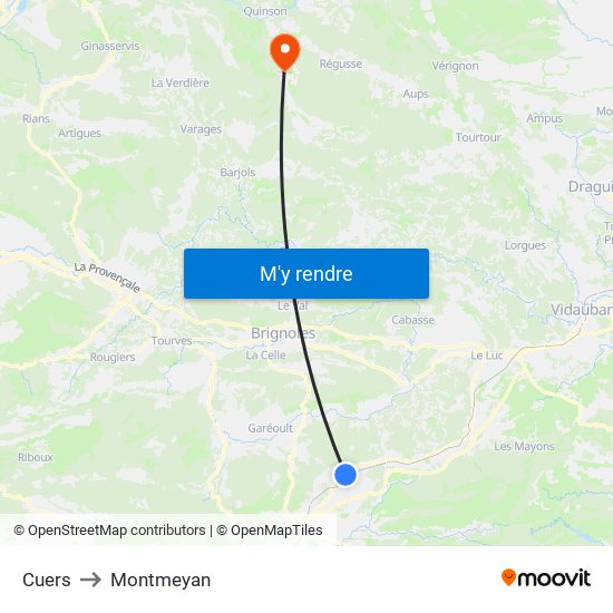 Cuers to Montmeyan map