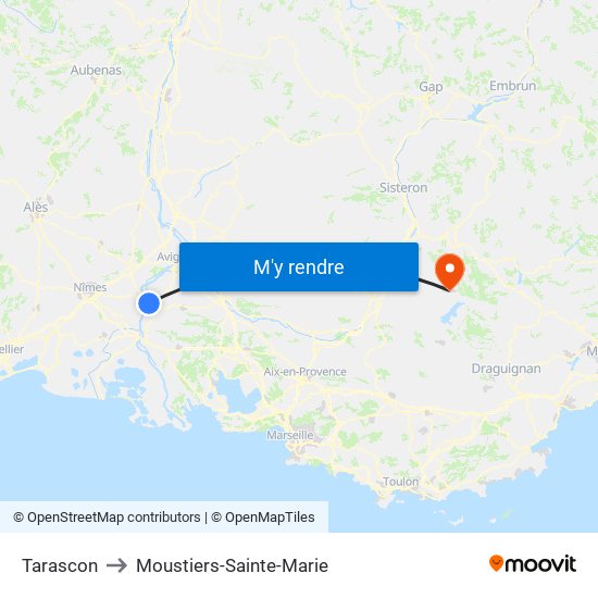 Tarascon to Moustiers-Sainte-Marie map