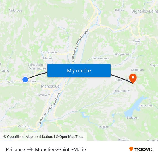 Reillanne to Moustiers-Sainte-Marie map