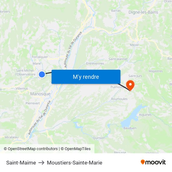 Saint-Maime to Moustiers-Sainte-Marie map