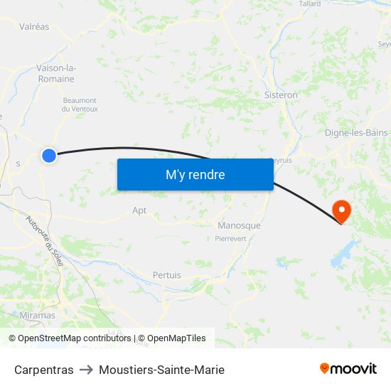 Carpentras to Moustiers-Sainte-Marie map