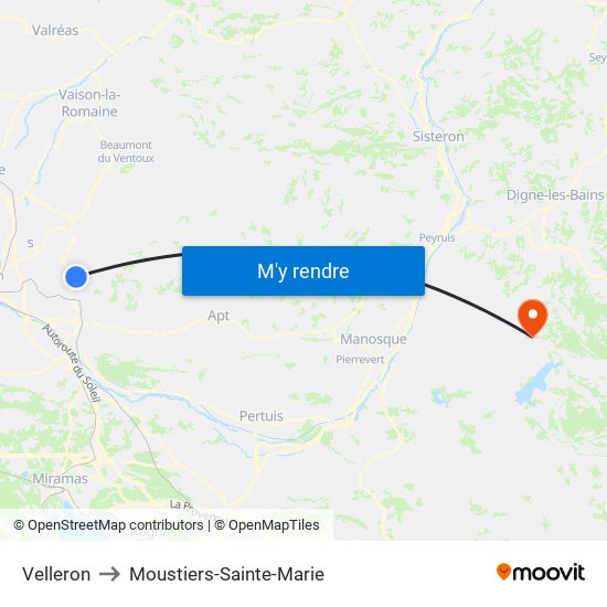 Velleron to Moustiers-Sainte-Marie map