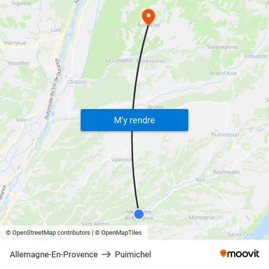 Allemagne-En-Provence to Puimichel map