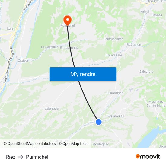 Riez to Puimichel map