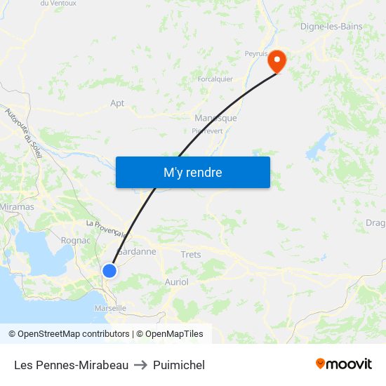 Les Pennes-Mirabeau to Puimichel map