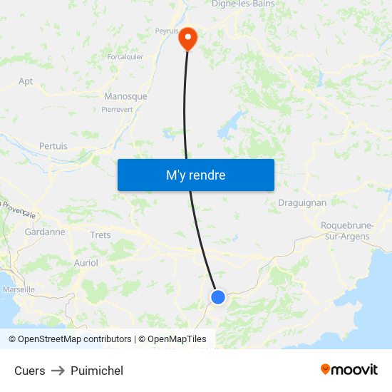 Cuers to Puimichel map