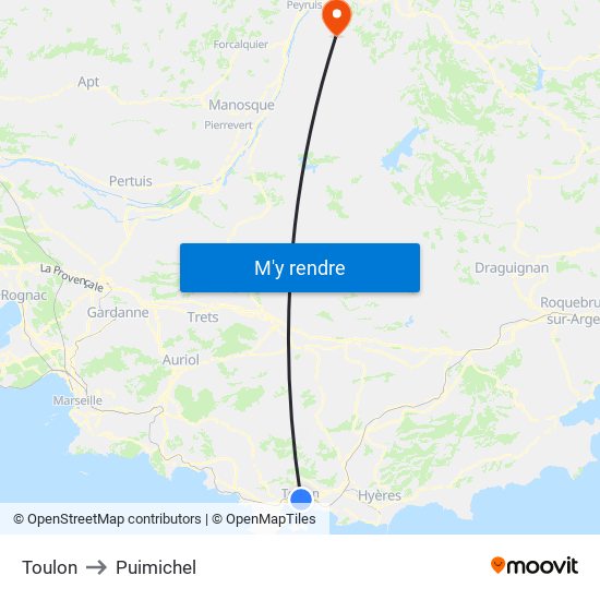 Toulon to Puimichel map