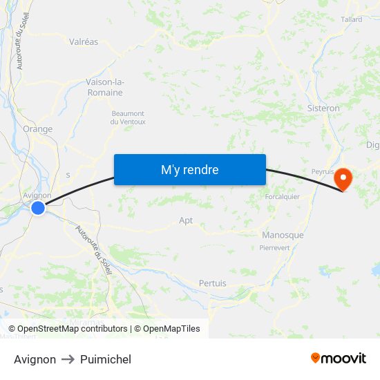 Avignon to Puimichel map