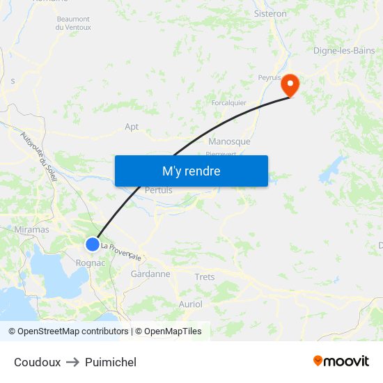 Coudoux to Puimichel map