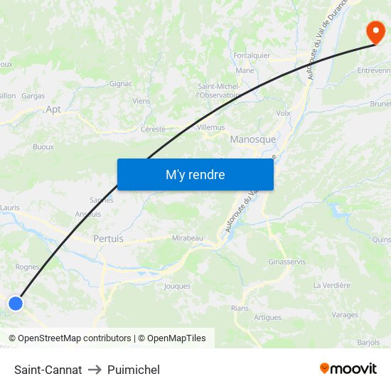 Saint-Cannat to Puimichel map