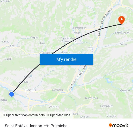 Saint-Estève-Janson to Puimichel map