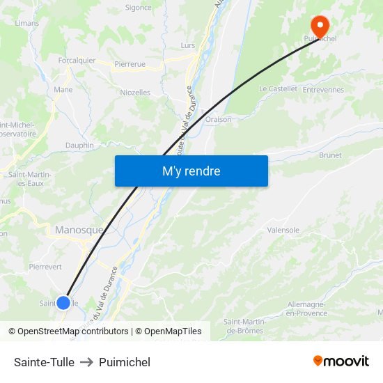 Sainte-Tulle to Puimichel map