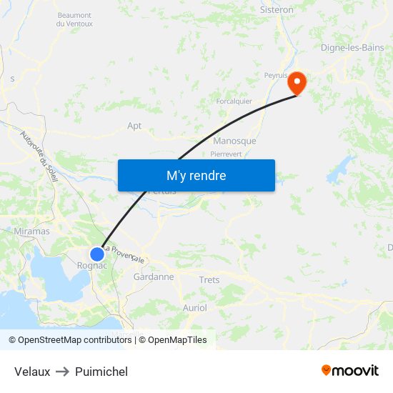 Velaux to Puimichel map