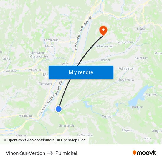Vinon-Sur-Verdon to Puimichel map