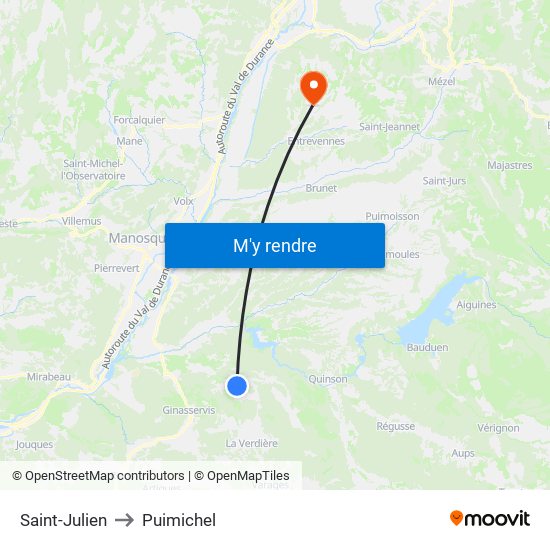 Saint-Julien to Puimichel map
