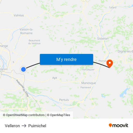 Velleron to Puimichel map