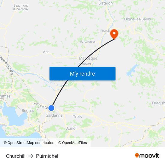 Churchill to Puimichel map