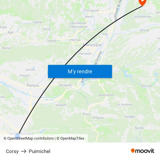 Corsy to Puimichel map