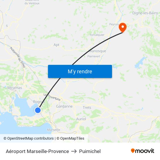 Aéroport Marseille-Provence to Puimichel map