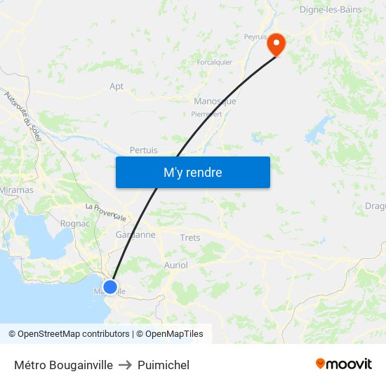 Métro Bougainville to Puimichel map