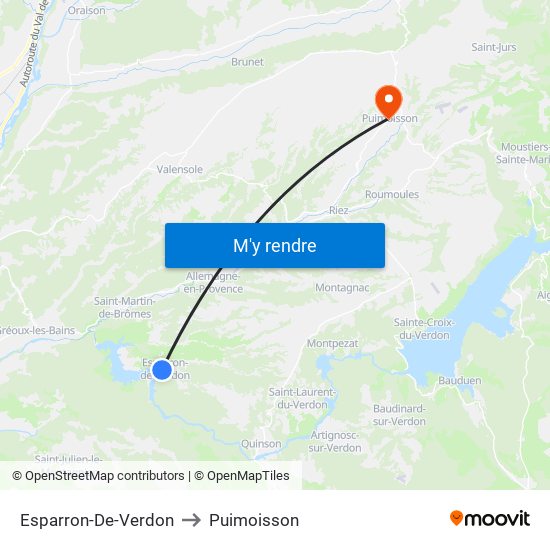 Esparron-De-Verdon to Puimoisson map