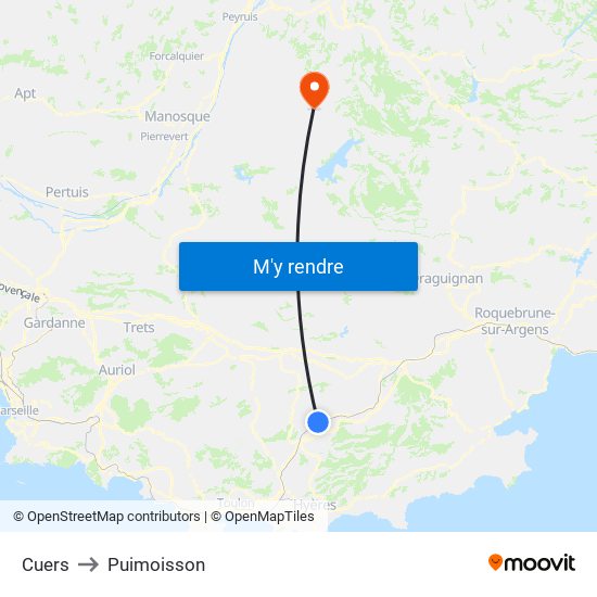Cuers to Puimoisson map