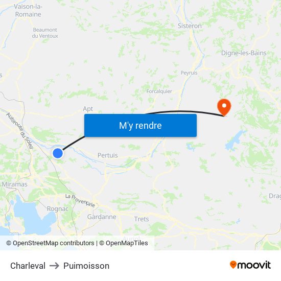 Charleval to Puimoisson map