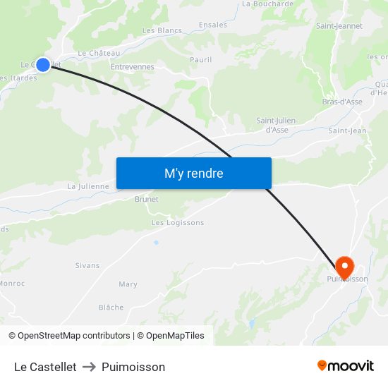 Le Castellet to Puimoisson map