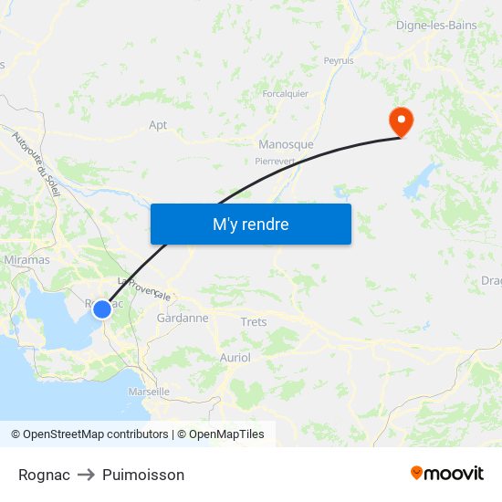 Rognac to Puimoisson map