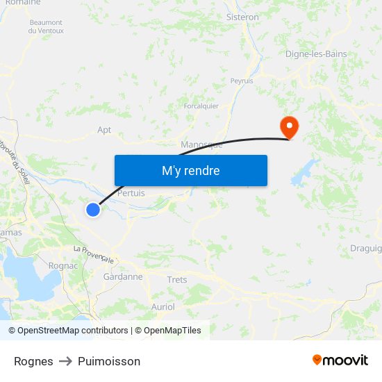 Rognes to Puimoisson map