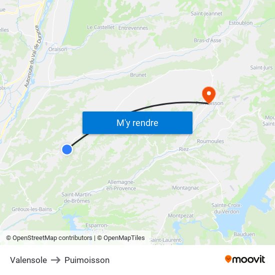 Valensole to Puimoisson map