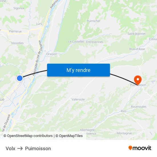 Volx to Puimoisson map