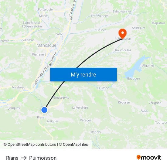 Rians to Puimoisson map