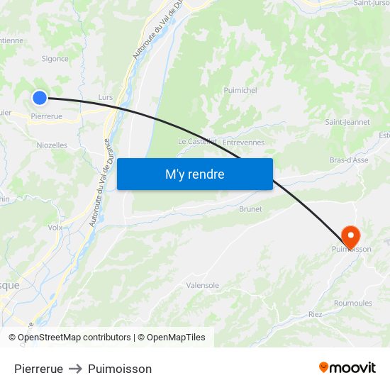 Pierrerue to Puimoisson map