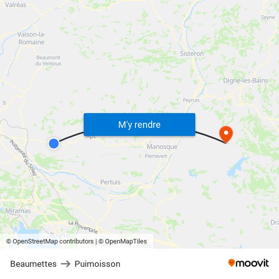 Beaumettes to Puimoisson map