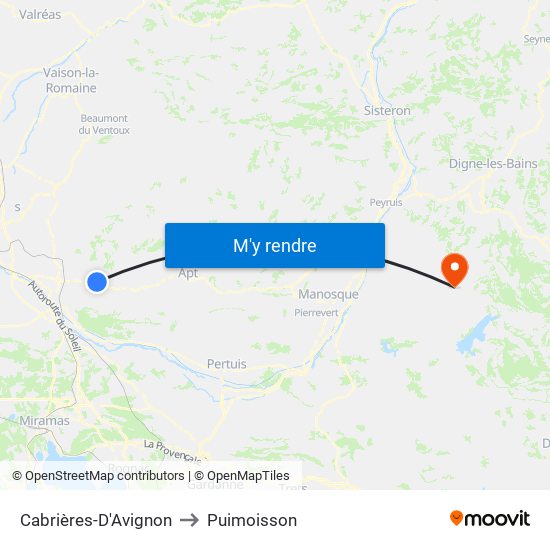 Cabrières-D'Avignon to Puimoisson map