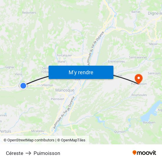 Céreste to Puimoisson map