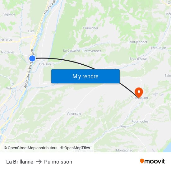 La Brillanne to Puimoisson map