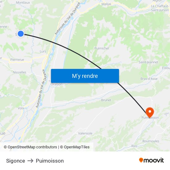 Sigonce to Puimoisson map