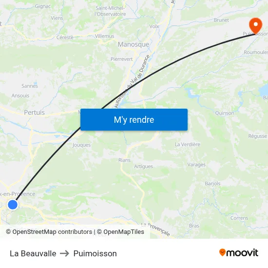 La Beauvalle to Puimoisson map