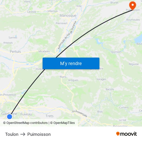 Toulon to Puimoisson map